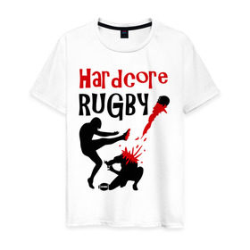 Мужская футболка хлопок с принтом Hardcore Rugby в Курске, 100% хлопок | прямой крой, круглый вырез горловины, длина до линии бедер, слегка спущенное плечо. | регби
