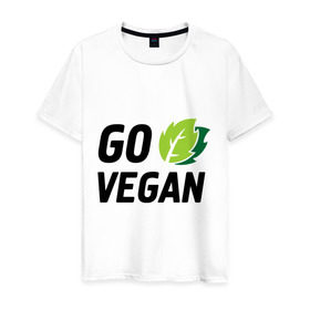 Мужская футболка хлопок с принтом Go vegan в Курске, 100% хлопок | прямой крой, круглый вырез горловины, длина до линии бедер, слегка спущенное плечо. | go | vegan | будь | веган | вегетарианец | здоровье