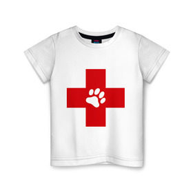 Детская футболка хлопок с принтом Ветеринар в Курске, 100% хлопок | круглый вырез горловины, полуприлегающий силуэт, длина до линии бедер | Тематика изображения на принте: ветеринар | врач | доктор | красный | крест