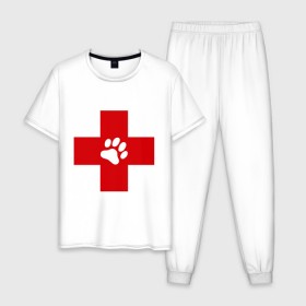 Мужская пижама хлопок с принтом Ветеринар в Курске, 100% хлопок | брюки и футболка прямого кроя, без карманов, на брюках мягкая резинка на поясе и по низу штанин
 | ветеринар | врач | доктор | красный | крест