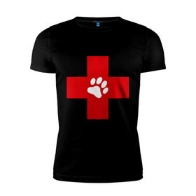 Мужская футболка премиум с принтом Ветеринар в Курске, 92% хлопок, 8% лайкра | приталенный силуэт, круглый вырез ворота, длина до линии бедра, короткий рукав | ветеринар | врач | доктор | красный | крест