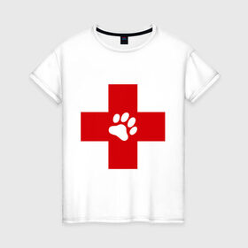 Женская футболка хлопок с принтом Ветеринар в Курске, 100% хлопок | прямой крой, круглый вырез горловины, длина до линии бедер, слегка спущенное плечо | ветеринар | врач | доктор | красный | крест