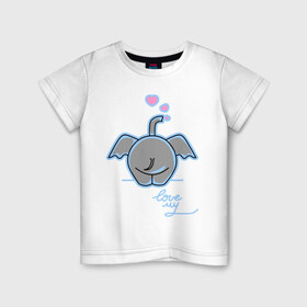 Детская футболка хлопок с принтом Слон с сердечками в Курске, 100% хлопок | круглый вырез горловины, полуприлегающий силуэт, длина до линии бедер | слон