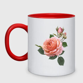Кружка двухцветная с принтом Розовая роза в Курске, керамика | объем — 330 мл, диаметр — 80 мм. Цветная ручка и кайма сверху, в некоторых цветах — вся внутренняя часть | девушкам | розовая роза | цветок