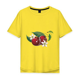 Мужская футболка хлопок Oversize с принтом Сладкая вишенка в Курске, 100% хлопок | свободный крой, круглый ворот, “спинка” длиннее передней части | Тематика изображения на принте: вишенка | вишня | сеток | фрукты | цветы