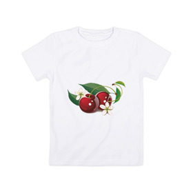 Детская футболка хлопок с принтом Сладкая вишенка в Курске, 100% хлопок | круглый вырез горловины, полуприлегающий силуэт, длина до линии бедер | вишенка | вишня | сеток | фрукты | цветы