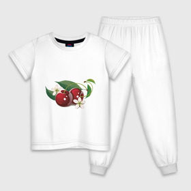 Детская пижама хлопок с принтом Сладкая вишенка в Курске, 100% хлопок |  брюки и футболка прямого кроя, без карманов, на брюках мягкая резинка на поясе и по низу штанин
 | вишенка | вишня | сеток | фрукты | цветы