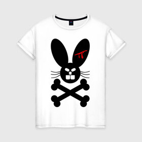 Женская футболка хлопок с принтом Зловещий заяц в Курске, 100% хлопок | прямой крой, круглый вырез горловины, длина до линии бедер, слегка спущенное плечо | животное | зловещий заяц | зубы | кости | кролик