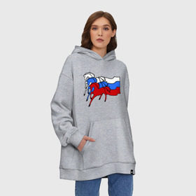 Худи SuperOversize хлопок с принтом Сильная Россия в Курске, 70% хлопок, 30% полиэстер, мягкий начес внутри | карман-кенгуру, эластичная резинка на манжетах и по нижней кромке, двухслойный капюшон
 | кони | лошадь | россия | сильная | триколор | тройка | флаг