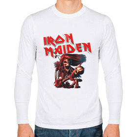 Мужской лонгслив хлопок с принтом Iron Maiden в Курске, 100% хлопок |  | гитара | скелет