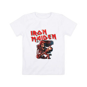 Детская футболка хлопок с принтом Iron Maiden в Курске, 100% хлопок | круглый вырез горловины, полуприлегающий силуэт, длина до линии бедер | Тематика изображения на принте: гитара | скелет