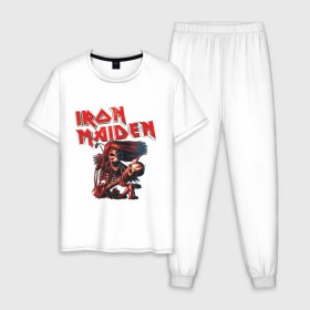Мужская пижама хлопок с принтом Iron Maiden в Курске, 100% хлопок | брюки и футболка прямого кроя, без карманов, на брюках мягкая резинка на поясе и по низу штанин
 | гитара | скелет
