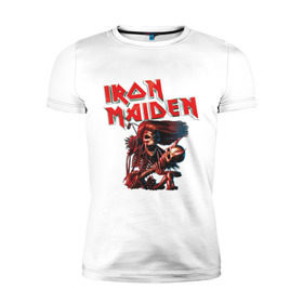 Мужская футболка премиум с принтом Iron Maiden в Курске, 92% хлопок, 8% лайкра | приталенный силуэт, круглый вырез ворота, длина до линии бедра, короткий рукав | гитара | скелет