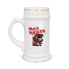 Кружка пивная с принтом Iron Maiden в Курске,  керамика (Материал выдерживает высокую температуру, стоит избегать резкого перепада температур) |  объем 630 мл | гитара | скелет