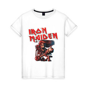 Женская футболка хлопок с принтом Iron Maiden в Курске, 100% хлопок | прямой крой, круглый вырез горловины, длина до линии бедер, слегка спущенное плечо | гитара | скелет