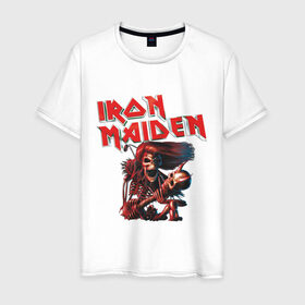 Мужская футболка хлопок с принтом Iron Maiden в Курске, 100% хлопок | прямой крой, круглый вырез горловины, длина до линии бедер, слегка спущенное плечо. | Тематика изображения на принте: гитара | скелет
