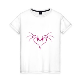 Женская футболка хлопок с принтом Сердце (два дракона) в Курске, 100% хлопок | прямой крой, круглый вырез горловины, длина до линии бедер, слегка спущенное плечо | Тематика изображения на принте: 