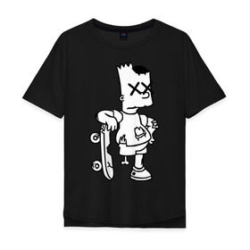 Мужская футболка хлопок Oversize с принтом Bart Simpsons zombie в Курске, 100% хлопок | свободный крой, круглый ворот, “спинка” длиннее передней части | bart | bart simpsons zombie | кино