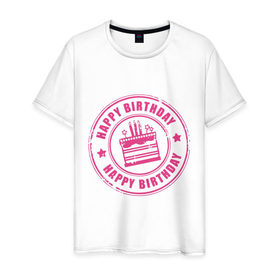 Мужская футболка хлопок с принтом Именинная печать в Курске, 100% хлопок | прямой крой, круглый вырез горловины, длина до линии бедер, слегка спущенное плечо. | happy birthday | день рождения | подарки. торт | праздники | хэппи бездэй