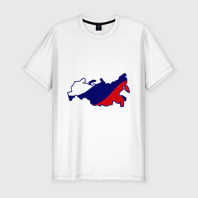 Мужская футболка премиум с принтом Карта России в Курске, 92% хлопок, 8% лайкра | приталенный силуэт, круглый вырез ворота, длина до линии бедра, короткий рукав | Тематика изображения на принте: карта | патриоты | россия | рф | флаг