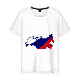 Мужская футболка хлопок с принтом Карта России в Курске, 100% хлопок | прямой крой, круглый вырез горловины, длина до линии бедер, слегка спущенное плечо. | Тематика изображения на принте: карта | патриоты | россия | рф | флаг