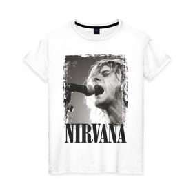 Женская футболка хлопок с принтом Nirvana в Курске, 100% хлопок | прямой крой, круглый вырез горловины, длина до линии бедер, слегка спущенное плечо | cobain | kurt | кобейн | курт | нирвана