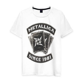 Мужская футболка хлопок с принтом Metallica в Курске, 100% хлопок | прямой крой, круглый вырез горловины, длина до линии бедер, слегка спущенное плечо. | Тематика изображения на принте: металлика