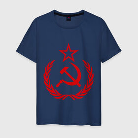Мужская футболка хлопок с принтом СССР герб в Курске, 100% хлопок | прямой крой, круглый вырез горловины, длина до линии бедер, слегка спущенное плечо. | звезда | молот | ретро | серп | ссср