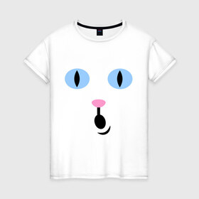 Женская футболка хлопок с принтом Кошечка (удивление) в Курске, 100% хлопок | прямой крой, круглый вырез горловины, длина до линии бедер, слегка спущенное плечо | глаза | киса | кот | кошечка | кошка | удивление