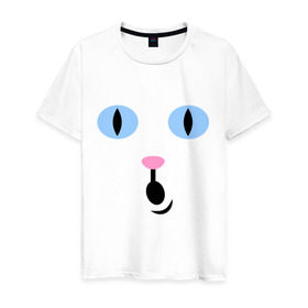 Мужская футболка хлопок с принтом Кошечка (удивление) в Курске, 100% хлопок | прямой крой, круглый вырез горловины, длина до линии бедер, слегка спущенное плечо. | глаза | киса | кот | кошечка | кошка | удивление