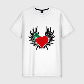 Мужская футболка премиум с принтом Сердце с крыльями в Курске, 92% хлопок, 8% лайкра | приталенный силуэт, круглый вырез ворота, длина до линии бедра, короткий рукав | Тематика изображения на принте: 