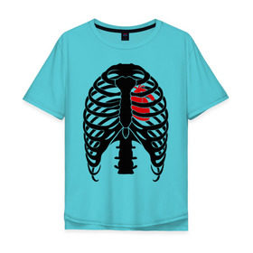 Мужская футболка хлопок Oversize с принтом Ребра с сердцем в Курске, 100% хлопок | свободный крой, круглый ворот, “спинка” длиннее передней части | Тематика изображения на принте: скелет