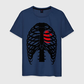 Мужская футболка хлопок с принтом Ребра с сердцем в Курске, 100% хлопок | прямой крой, круглый вырез горловины, длина до линии бедер, слегка спущенное плечо. | скелет