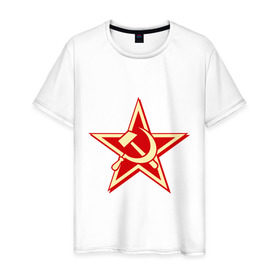 Мужская футболка хлопок с принтом Слава советскому человеку в Курске, 100% хлопок | прямой крой, круглый вырез горловины, длина до линии бедер, слегка спущенное плечо. | звезда | красный | молот | патриот | ретро | серп | ссср