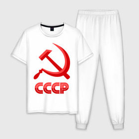 Мужская пижама хлопок с принтом СССР Логотип в Курске, 100% хлопок | брюки и футболка прямого кроя, без карманов, на брюках мягкая резинка на поясе и по низу штанин
 | коммунизм | молот | партия | патриот | ретро | серп | ссср