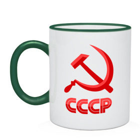 Кружка двухцветная с принтом СССР Логотип в Курске, керамика | объем — 330 мл, диаметр — 80 мм. Цветная ручка и кайма сверху, в некоторых цветах — вся внутренняя часть | коммунизм | молот | партия | патриот | ретро | серп | ссср