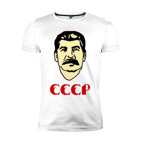 Мужская футболка премиум с принтом СССР в Курске, 92% хлопок, 8% лайкра | приталенный силуэт, круглый вырез ворота, длина до линии бедра, короткий рукав | генсек | иосиф | коба | коммунизм | ретро | советский | союз | ссср | сталин