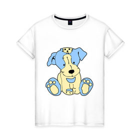 Женская футболка хлопок с принтом Милый пёсик в Курске, 100% хлопок | прямой крой, круглый вырез горловины, длина до линии бедер, слегка спущенное плечо | заплатка | игрушка | милый | мягкий | пес