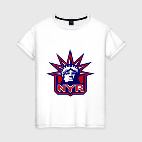 Женская футболка хлопок с принтом HC New York Rangers Emblem в Курске, 100% хлопок | прямой крой, круглый вырез горловины, длина до линии бедер, слегка спущенное плечо | club | hockey | new | nyr | rangers | york | клуб | хоккей