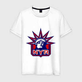 Мужская футболка хлопок с принтом HC New York Rangers Emblem в Курске, 100% хлопок | прямой крой, круглый вырез горловины, длина до линии бедер, слегка спущенное плечо. | Тематика изображения на принте: club | hockey | new | nyr | rangers | york | клуб | хоккей