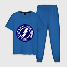 Мужская пижама хлопок с принтом HC Tampa Bay Lightning в Курске, 100% хлопок | брюки и футболка прямого кроя, без карманов, на брюках мягкая резинка на поясе и по низу штанин
 | Тематика изображения на принте: bay | club | hockey | lightning | tampa | клуб | хоккей
