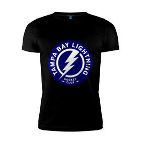 Мужская футболка премиум с принтом HC Tampa Bay Lightning в Курске, 92% хлопок, 8% лайкра | приталенный силуэт, круглый вырез ворота, длина до линии бедра, короткий рукав | Тематика изображения на принте: bay | club | hockey | lightning | tampa | клуб | хоккей