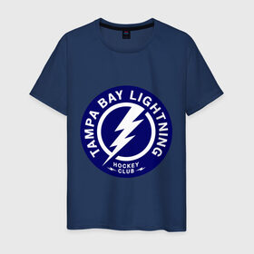 Мужская футболка хлопок с принтом HC Tampa Bay Lightning в Курске, 100% хлопок | прямой крой, круглый вырез горловины, длина до линии бедер, слегка спущенное плечо. | Тематика изображения на принте: bay | club | hockey | lightning | tampa | клуб | хоккей