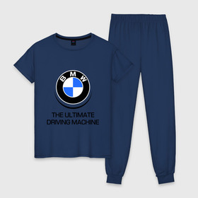 Женская пижама хлопок с принтом BMW Driving Machine в Курске, 100% хлопок | брюки и футболка прямого кроя, без карманов, на брюках мягкая резинка на поясе и по низу штанин | bmw | driving | machine | ultimate