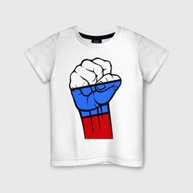Детская футболка хлопок с принтом Русский дух в Курске, 100% хлопок | круглый вырез горловины, полуприлегающий силуэт, длина до линии бедер | дух | кулак | патриот | россия | рука | русский | рф | триколор