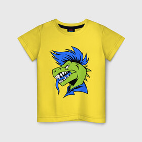 Детская футболка хлопок с принтом Динозавр панк в Курске, 100% хлопок | круглый вырез горловины, полуприлегающий силуэт, длина до линии бедер | динозавр | ирокез | неформал | панк | раптор