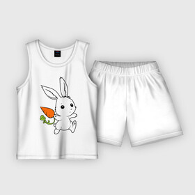 Детская пижама с шортами хлопок с принтом Зайка с морковкой в Курске,  |  | белый | зайка | заяц | кролик | милый | морковь
