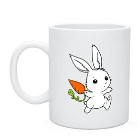 Кружка с принтом Зайка с морковкой в Курске, керамика | объем — 330 мл, диаметр — 80 мм. Принт наносится на бока кружки, можно сделать два разных изображения | белый | зайка | заяц | кролик | милый | морковь