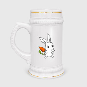Кружка пивная с принтом Зайка с морковкой в Курске,  керамика (Материал выдерживает высокую температуру, стоит избегать резкого перепада температур) |  объем 630 мл | Тематика изображения на принте: белый | зайка | заяц | кролик | милый | морковь