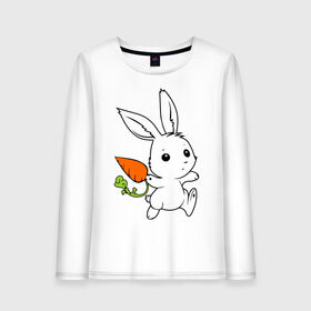 Женский лонгслив хлопок с принтом Зайка с морковкой в Курске, 100% хлопок |  | белый | зайка | заяц | кролик | милый | морковь